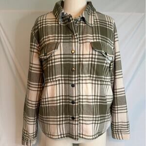 Lucky Brand Olive Green/Cream Plaid Sherpa Lined Shacket Jacket‎ Size Large
